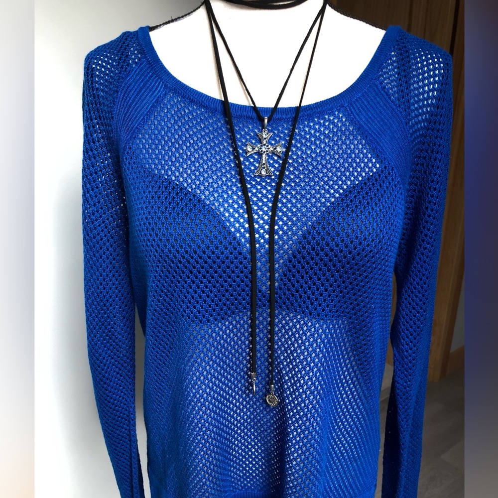 Bongo Blue Mesh Pullover Top Size Large